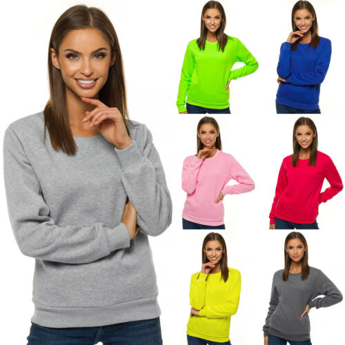 Sweatshirt Langarmshirt Pullover Pulli Basic Unifarben Classic Damen OZONEE W01 - Afbeelding 1 van 32