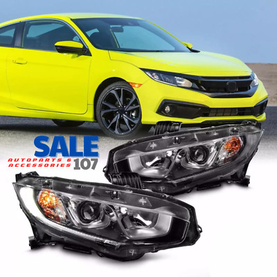 For 2016-2021 Honda Civic Assembly Headlight Black Lamps Halogen LED Left+Right
