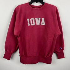 Vtg IOWA Champion Reverse Weave Sewn Sweatshirt Pullover Crew Adult M Burgundy
