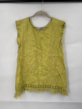 terzo millennio linen top Women Small Yellow Crochet Trim Lagenlook Minimalist