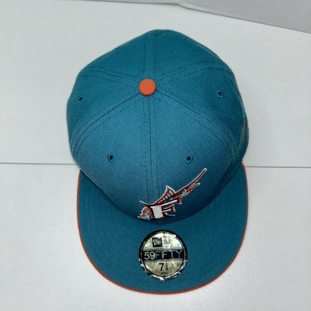 Florida Marlins New Era 59Fifty Fitted Hat 7 3/8 Orange Green READ