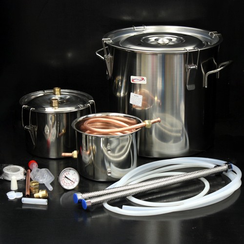 5 Gallon SS Pot Still Water Alcohol Wine Distiller Moonshine Boiler Making Set