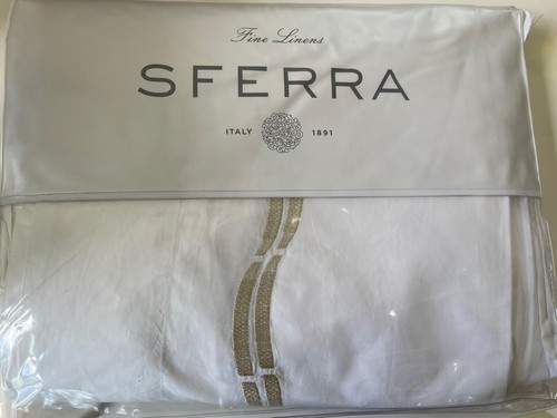 Sferra SOVILLA Egyptian Cotton Flat Sheet Full/Queen White/ Champagne:$395-read - Picture 3 of 6