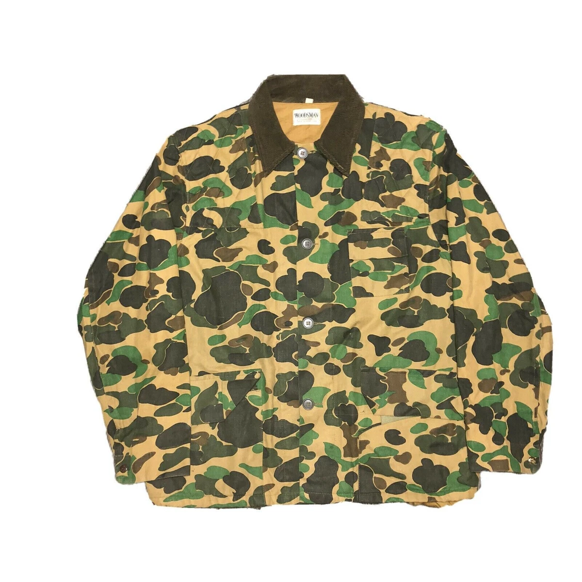 Vintage 1970s Woodsman Duck Camo Hunting Button Up Jacket Duxbak Medium
