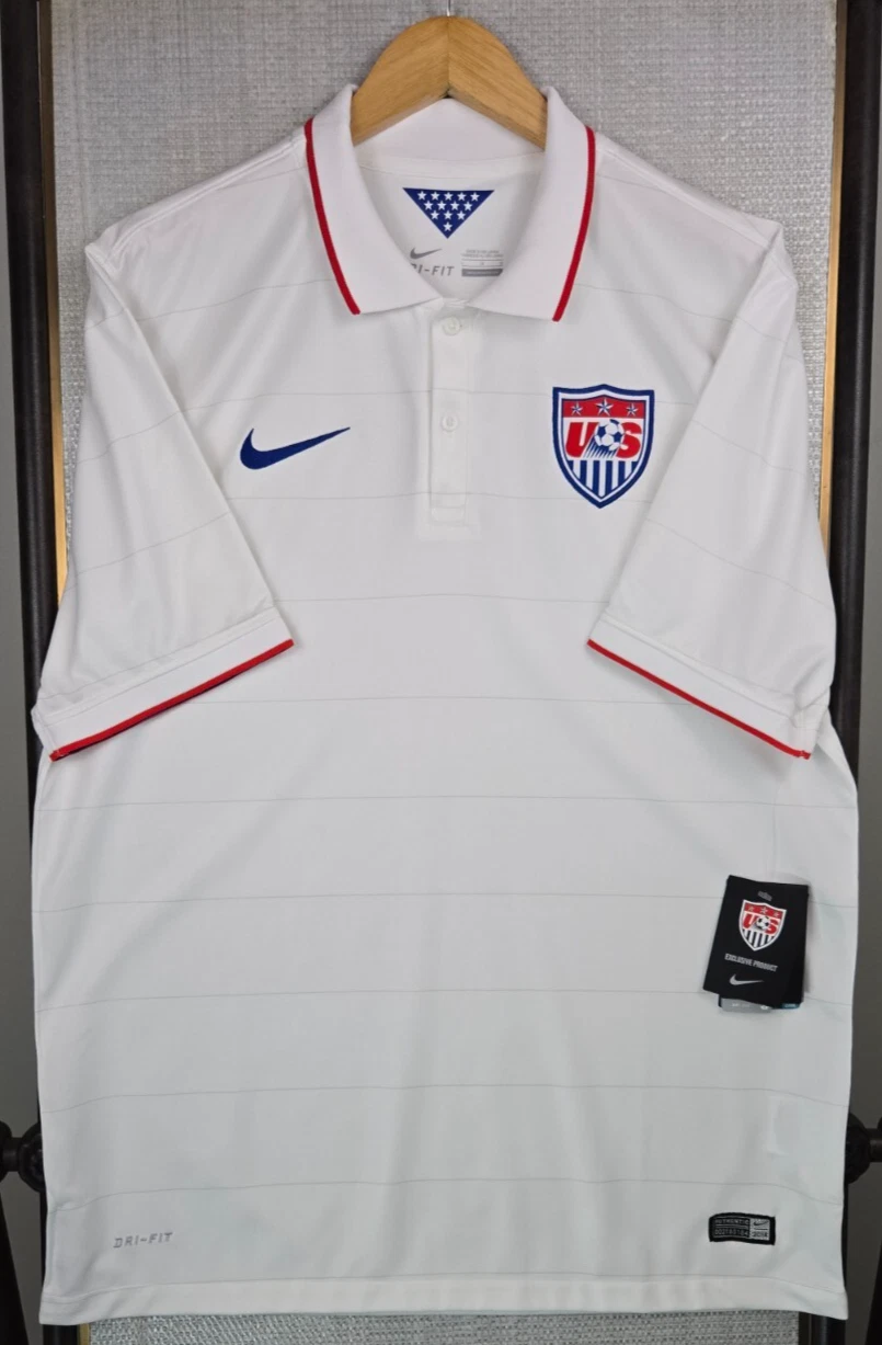 NIKE x USMNT Deadstock 2014 New Polo Shirt Mens Size Large White Soccer Dri-Fit