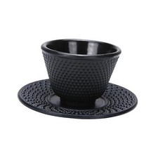 Image of Cast Iron Teacup with Coaster Tea Kettle Cup Kung Fu Teaware Retro Tea Cup