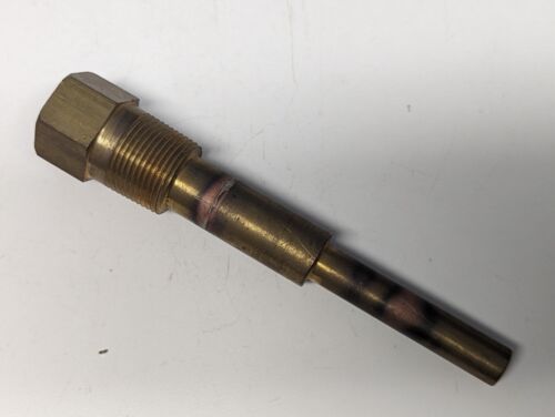 Used Brass Stepped Thermowell 3/4 npt, 1/4" Dia Thermocouple, 4-1/2" Insertion - Picture 1 of 3