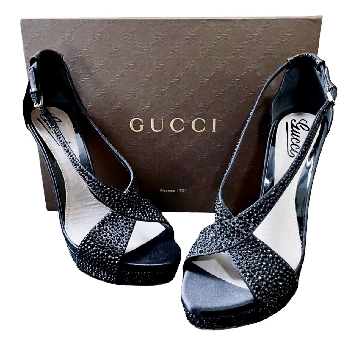 GUCCI “Sofia Etoile” Embellished Cris-Cross Heels
