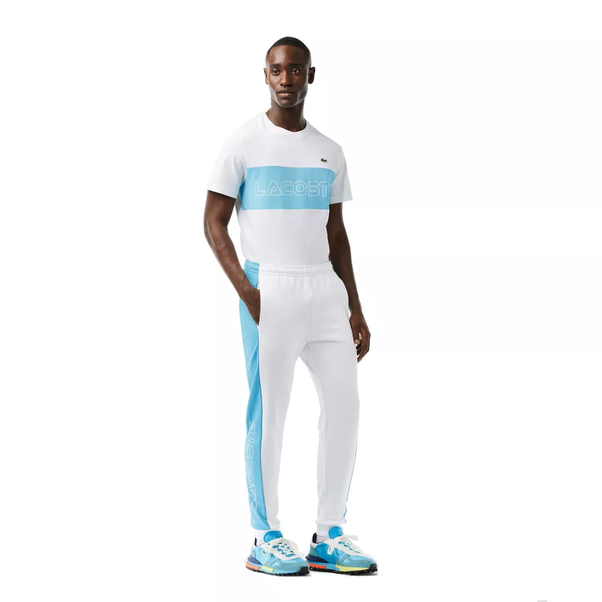Lacoste Regular Fit Colorblock Men s Joggers White Blue XH1428 RI6