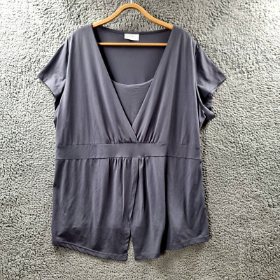 Sara Womens Top Plus Size 2X Grey Stretch Knit Short Sleeve Scoop Neck