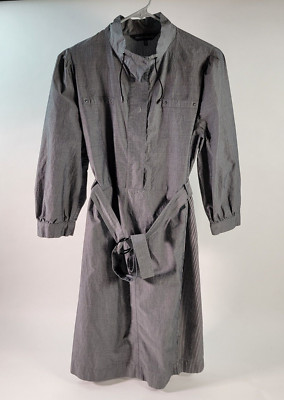 Ming Wang Womens Dress Size Medium Gray Belted L/S Stand Collar Snaps Drawstring
