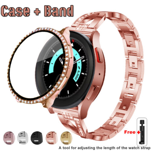 Bling Metal Strap For Samsung Galaxy Watch 6 5 4 40mm 44mm Steel Band + PC Case - Picture 1 of 17
