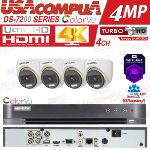 Hikvision 4K 4CH 4 Camera 2MP ColorVu HD Turret Security Camera CCTV System lot - Afbeelding 1 van 12