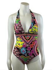 Trina Turk Swimsuit One Piece Halter Marrakesh Colorful Bohemian Women's Size 8