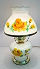 Vintage Painted Milk Glass Yellow Roses  Electric Lamp Underwriters Laboratories
