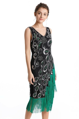 Deluxe Ladies 20s 1920s Roaring Flapper Costume Sequin Gatsby 20's Fancy Dress - Picture 4 of 14