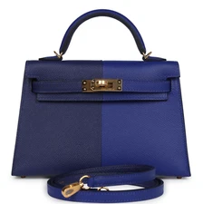 Hermes Mini Kelly 20 Casaque Blue Electric Encre Gold Epsom Sellier Handle Bag