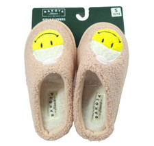 Girls Pink Fuzzy Smiley Face Emoji Slippers Size 11/12 Fleece Non Slip Slides