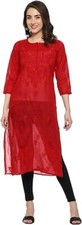 Indian Hand Embroidered Chikankari Straight Cotton Blend Kurta Kurti Tunic