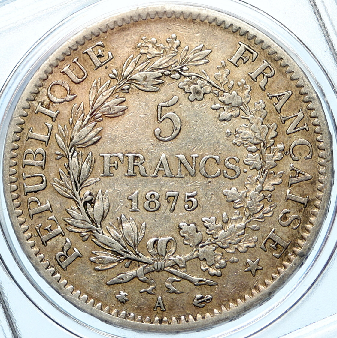 1875 A FRANCE Hercules Group Antique VINTAGE Silver 5 Franc French