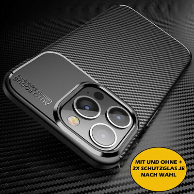Schutzhülle Für iPhone 17 16 15 14 13 12 11 I PRO I MAX Carbon Optik Schutzglas