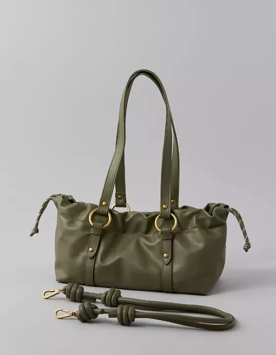 Bolso para perros calientes American Eagle AE de cuero vegano con cordón verde oliva Foto 2 de 4