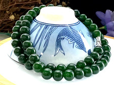 8mm Certified Natural Hotan Jade Gold Wire Jade Bead Necklace 18 inches