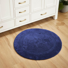 Better Trends Round Bathroom Rug Navy Reversible Super Soft Luxury Cotton Rug