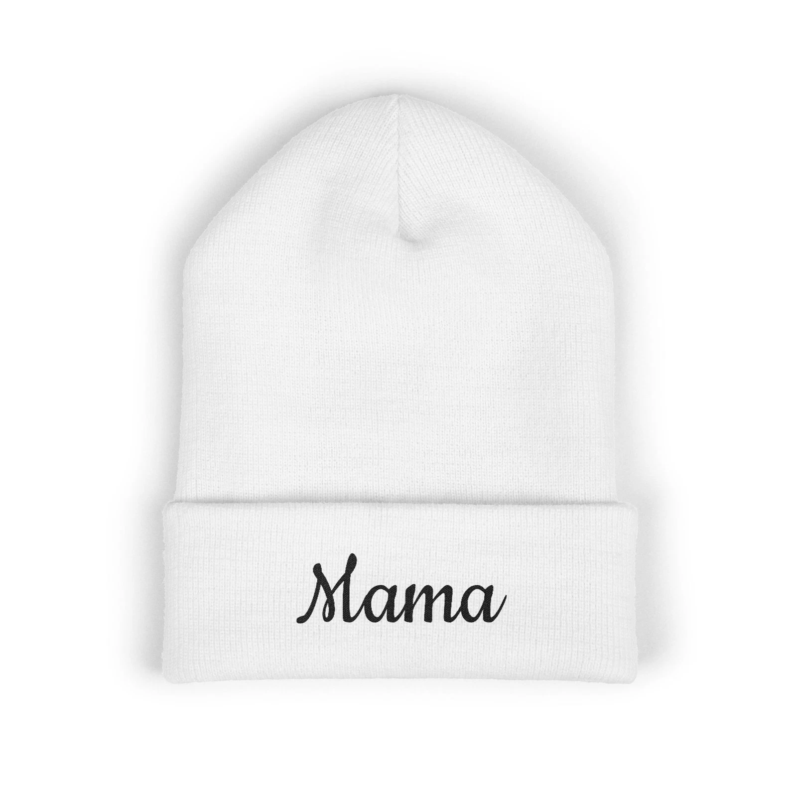 Mama Embroidered Beanie | Cuffed Knit White Warm Hat