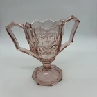 Vtg Pink Depression Glass Open Sugar Bowl Double Handle Vase MCM Shabby Chic
