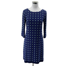 Tommy Hilfiger Size S Navy Blue Green Geometric Print 3/4 Sleeve Dress Women's