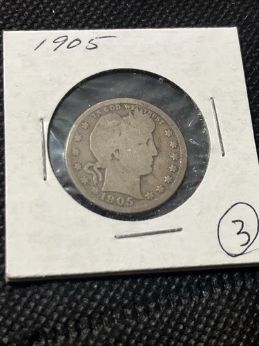 1905 Barber Quarter Dollar 90% Silver Coin Tough Date. Nice Coin