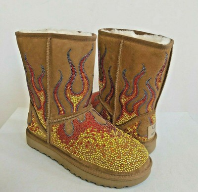 UGG X JEREMY SCOTT WOMEN CRYSTAL FLAME CHESTNUT BOOTS US 7/ EU 38 / UK 5