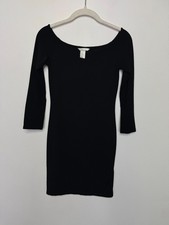 H&M Basic XS Bodycon Mini Dress Black Longsleeve Scoop Neck Fitted Minimalist