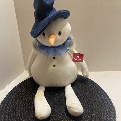 Aurora Shelf Sitter Large Snowman 19  Stuffed Plush  Blue Hat, Feather  Scarf