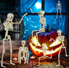 6 Pack 16in Full Body Posable Skeleton Halloween Outdoor Yard Party Decor Set