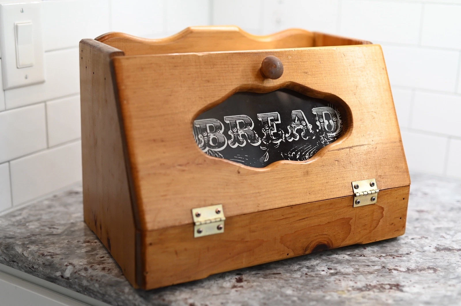 Vintage Wood Bread Box w/ Stencil Design On Glass Face Farmhouse Decor
Opens in a new window or tab
