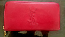 Yves Saint Laurent Embossed YSL Long Wallet Zip Envelope 352904 Fuchia Leather