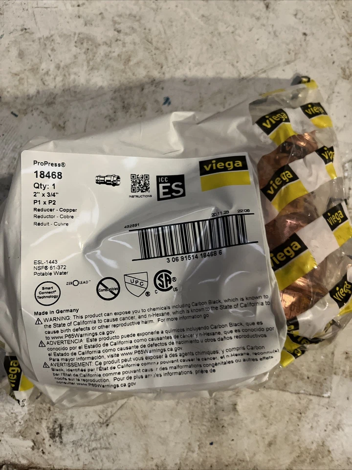 NEW Viega 18468 ProPress 2" x 3/4" P1 x P2 Reducer Copper