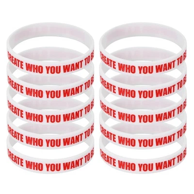 10Pcs Motivations-Armbänder für Create Who You Want, Weiß/Rot - Bild 1 von 4