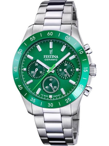Festina F20693/5 Ceramic Chronograph 39Mm 10ATM Quarz Damen GrüN Silber, GrüN-image