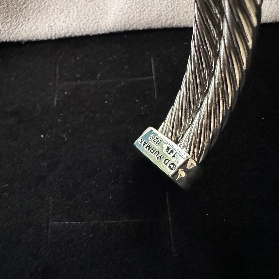 David Yurman 10mm Cable two-X Station Bangle 925 Sterling with 18K Yellow Gold - Image 3 of 4