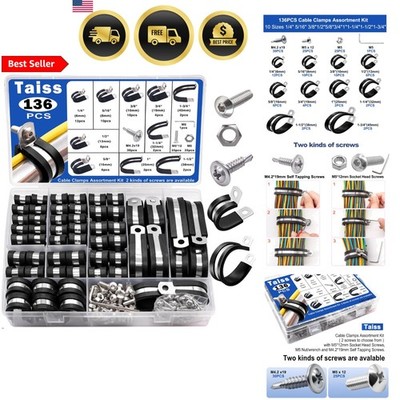 Cable Clamps Assortment Kit 136PCS Stainless Steel Pipe Clips 10 Sizes