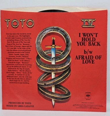 Vintage TOTO IV I Won't Hold You Back b/w Afraid Of Love 1982 Columbia LP Record