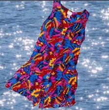 VTG 90s Funky Colorful Hawaiian Print Button Up Romper by Secret Treasures M
