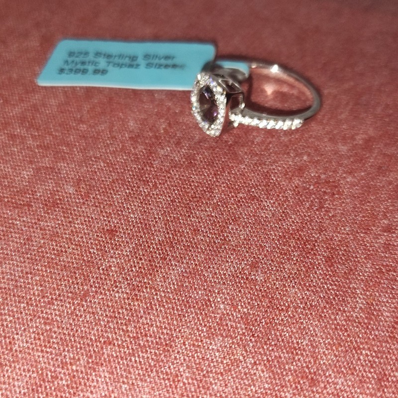 925 Sterling Silver Mystic Topaz Purple Cushion Halo Cocktail Ring Sz 8 2mm