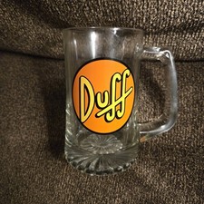EUC The Simpsons Univeral Studios Duff Beer Logo Mug Clear Glass Stein EUC The Simpsons Univeral Studios Duff Beer Logo Mug Clear Glass Stein