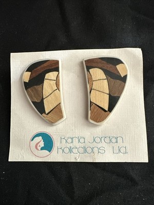 Karla Jordan Vintage Wood Inlay Earrings Pierced