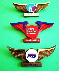 3 Junior Pilot Kiddie Wings Badges Reeve Aleutian Airways-2 + KIWI Airlines
