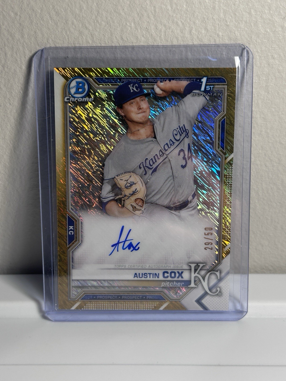 2021 Bowman - Chrome Prospects Autographs Austin Cox Gold Refractor /50 (AU, RC)